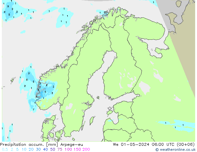 Precipitation accum. Arpege-eu St 01.05.2024 06 UTC