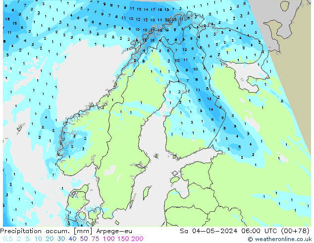 Precipitation accum. Arpege-eu Sa 04.05.2024 06 UTC