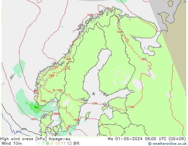 High wind areas Arpege-eu We 01.05.2024 06 UTC