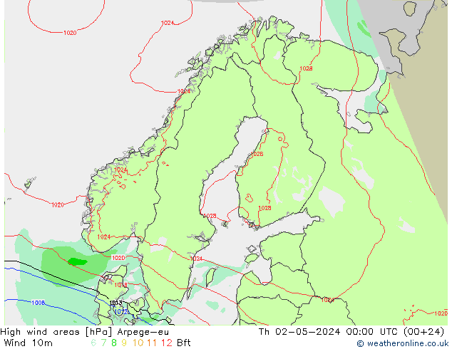 High wind areas Arpege-eu Th 02.05.2024 00 UTC