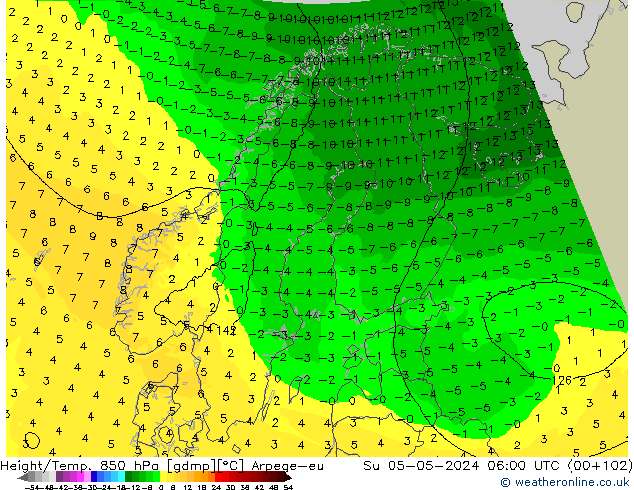 Height/Temp. 850 hPa Arpege-eu Dom 05.05.2024 06 UTC