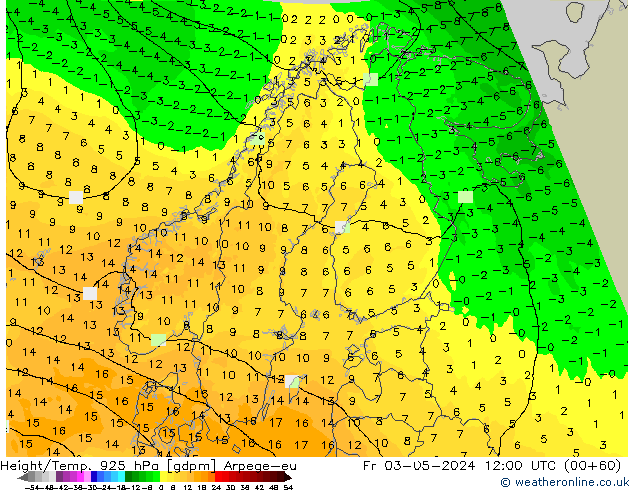 Height/Temp. 925 гПа Arpege-eu пт 03.05.2024 12 UTC