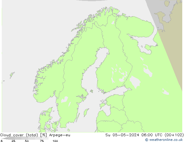 Nuages (total) Arpege-eu dim 05.05.2024 06 UTC