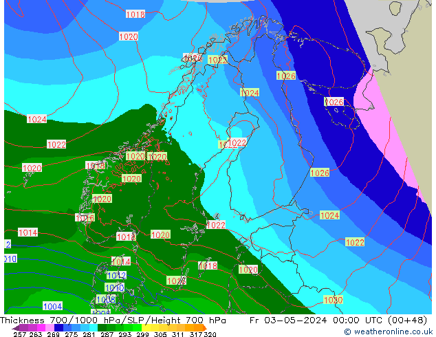 Dikte700-1000 hPa Arpege-eu vr 03.05.2024 00 UTC