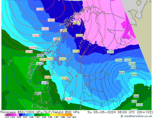 Thck 850-1000 hPa Arpege-eu nie. 05.05.2024 06 UTC