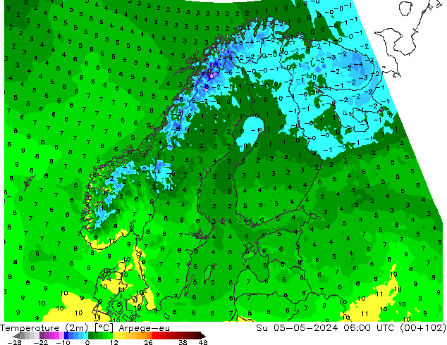 Temperature (2m) Arpege-eu Su 05.05.2024 06 UTC