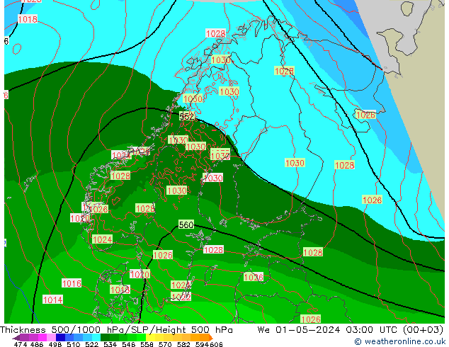 Thck 500-1000hPa Arpege-eu We 01.05.2024 03 UTC