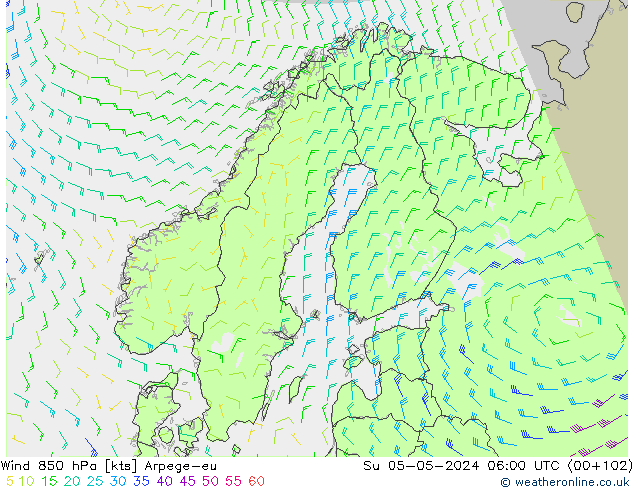 wiatr 850 hPa Arpege-eu nie. 05.05.2024 06 UTC