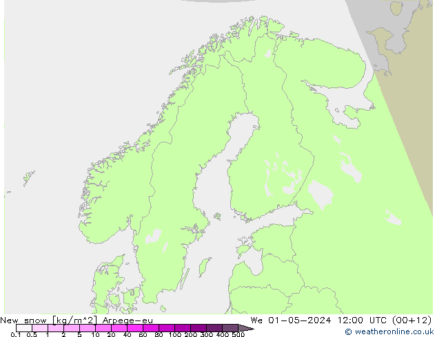 świeży snieg Arpege-eu śro. 01.05.2024 12 UTC