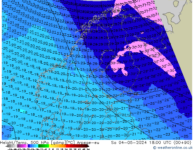 Height/Temp. 500 hPa Arpege-eu Sa 04.05.2024 18 UTC