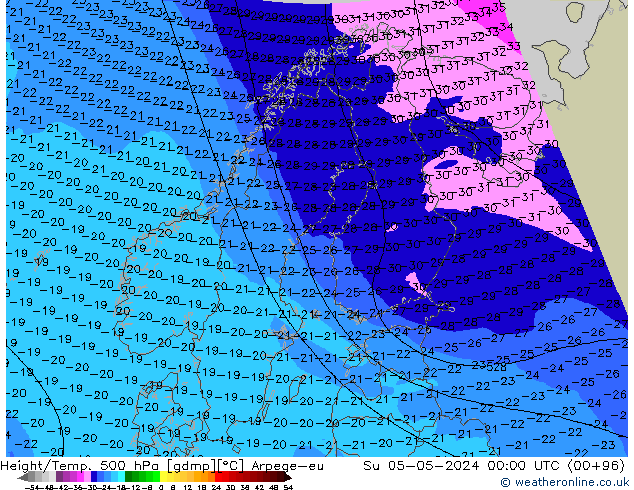 Height/Temp. 500 hPa Arpege-eu dom 05.05.2024 00 UTC