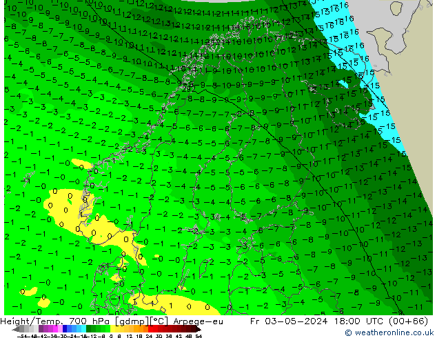 Height/Temp. 700 hPa Arpege-eu  03.05.2024 18 UTC