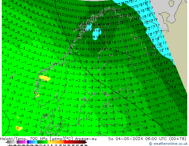 Height/Temp. 700 hPa Arpege-eu Sa 04.05.2024 06 UTC