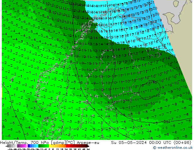 Height/Temp. 700 hPa Arpege-eu Su 05.05.2024 00 UTC