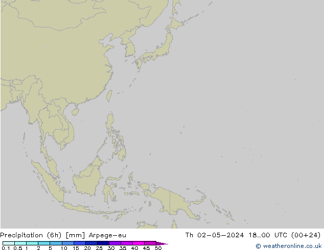 Precipitación (6h) Arpege-eu jue 02.05.2024 00 UTC