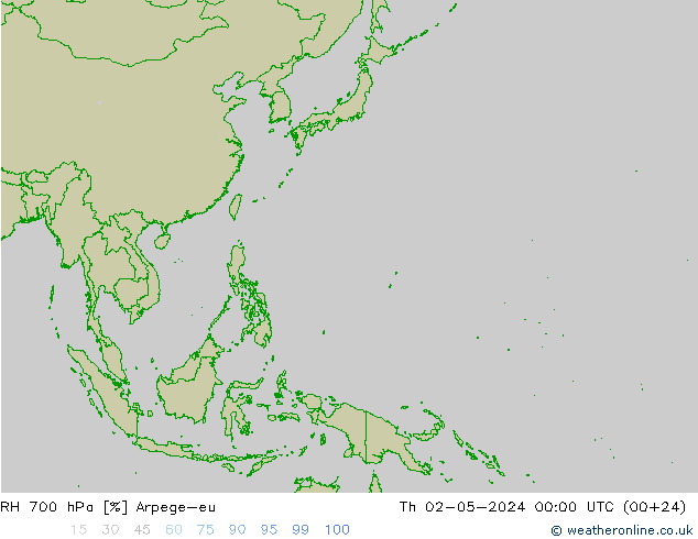 RH 700 hPa Arpege-eu Qui 02.05.2024 00 UTC