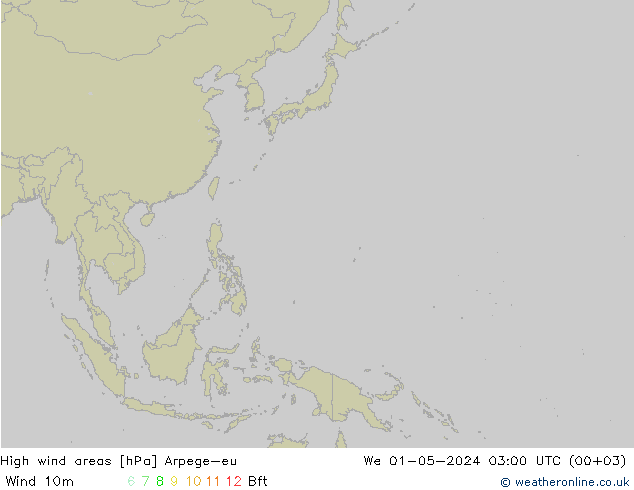 High wind areas Arpege-eu mer 01.05.2024 03 UTC