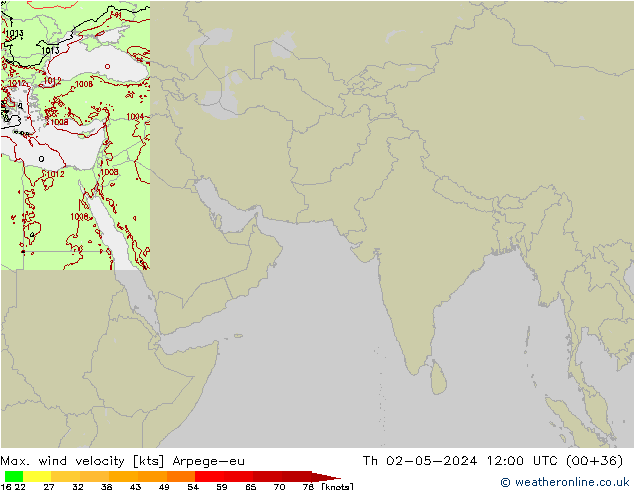 Max. wind velocity Arpege-eu Qui 02.05.2024 12 UTC