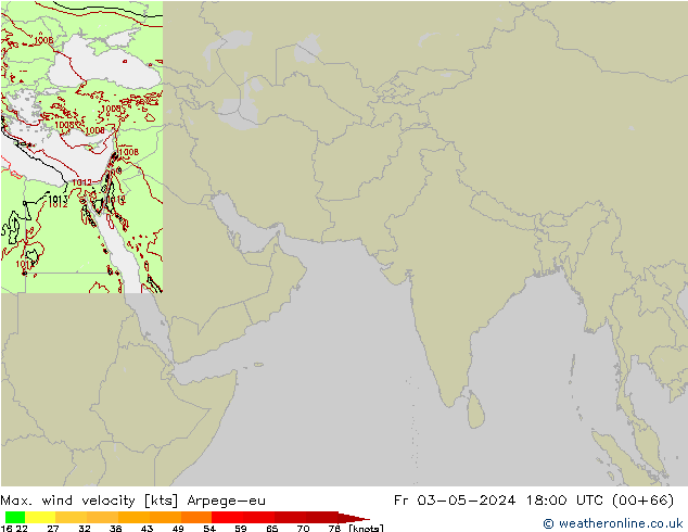 Max. wind velocity Arpege-eu пт 03.05.2024 18 UTC