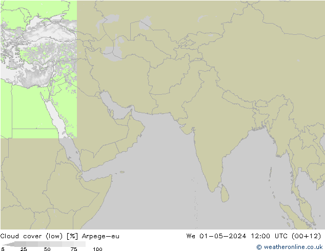 Cloud cover (low) Arpege-eu We 01.05.2024 12 UTC