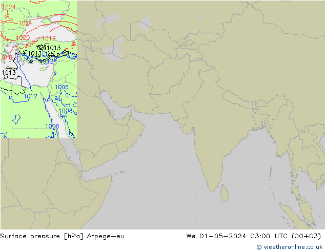 Pressione al suolo Arpege-eu mer 01.05.2024 03 UTC