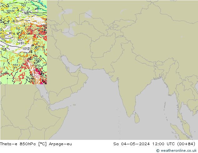 Theta-e 850hPa Arpege-eu Sa 04.05.2024 12 UTC