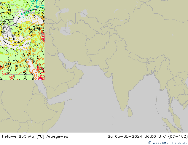 Theta-e 850hPa Arpege-eu dom 05.05.2024 06 UTC