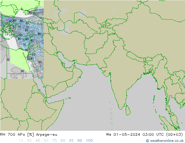 RH 700 hPa Arpege-eu We 01.05.2024 03 UTC