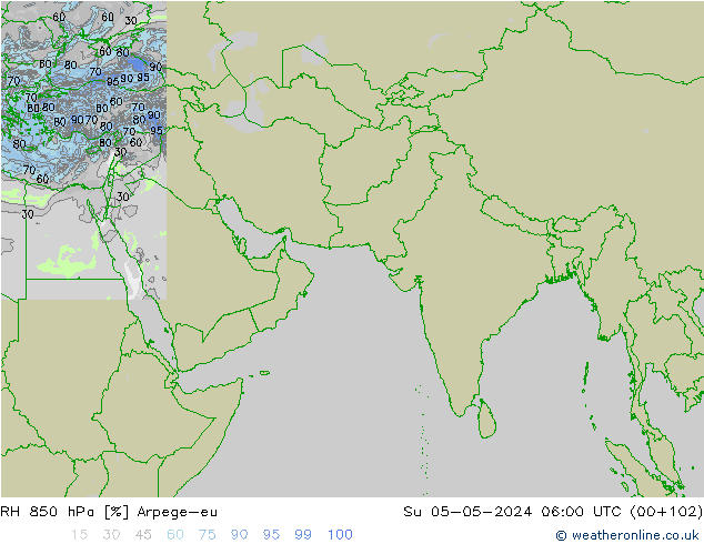 Humidité rel. 850 hPa Arpege-eu dim 05.05.2024 06 UTC