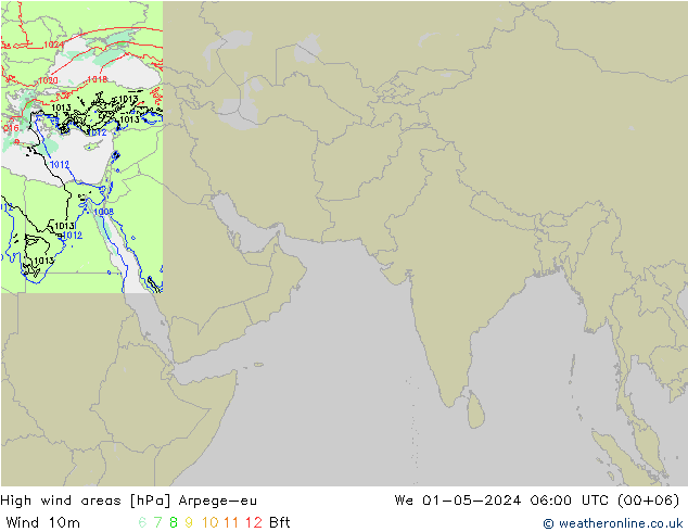 High wind areas Arpege-eu Qua 01.05.2024 06 UTC