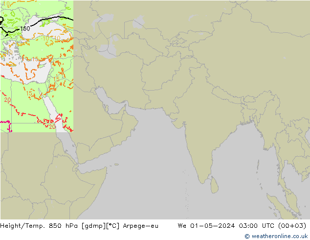 Height/Temp. 850 hPa Arpege-eu Qua 01.05.2024 03 UTC