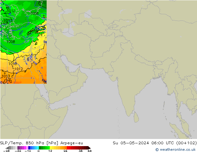 SLP/Temp. 850 hPa Arpege-eu Ne 05.05.2024 06 UTC