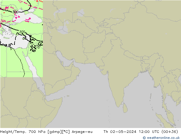 Height/Temp. 700 hPa Arpege-eu gio 02.05.2024 12 UTC