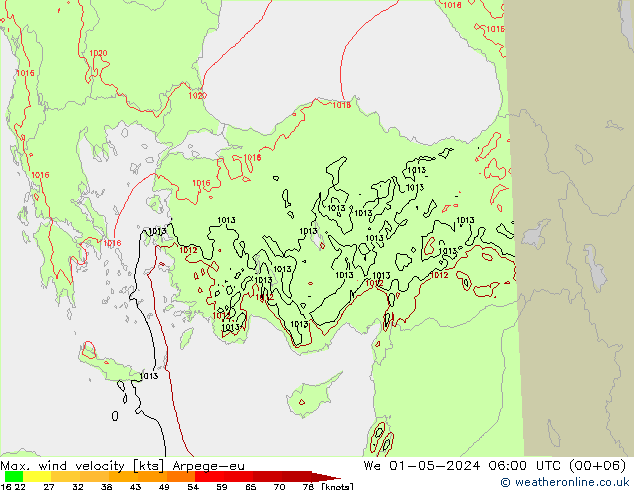 Maks. Rüzgar Hızı Arpege-eu Çar 01.05.2024 06 UTC