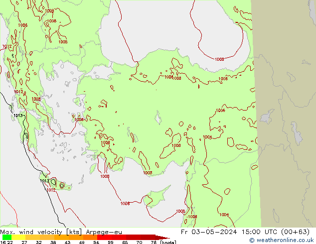 Max. wind velocity Arpege-eu  03.05.2024 15 UTC