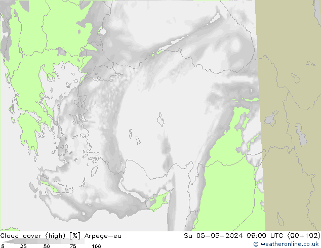 Bulutlar (yüksek) Arpege-eu Paz 05.05.2024 06 UTC