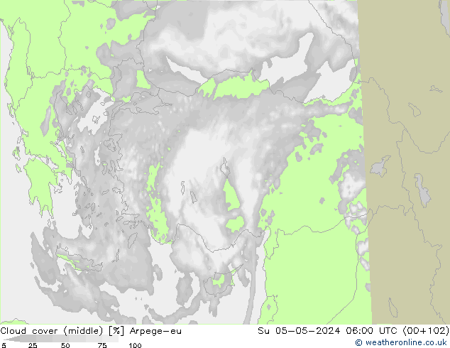 oblačnosti uprostřed Arpege-eu Ne 05.05.2024 06 UTC