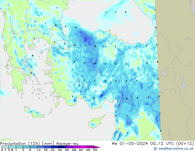 Yağış (12h) Arpege-eu Çar 01.05.2024 12 UTC