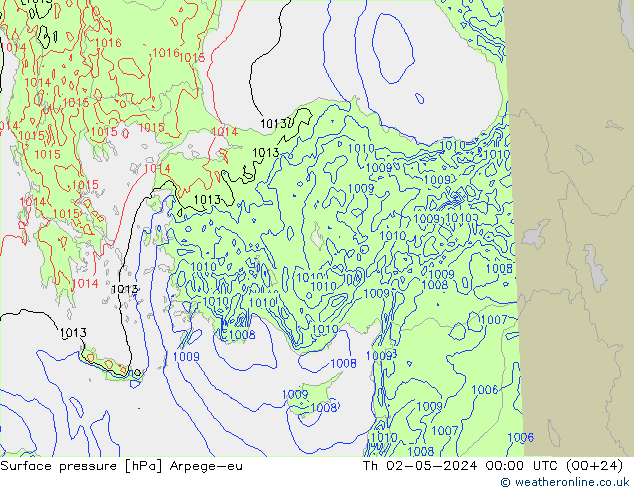 Surface pressure Arpege-eu Th 02.05.2024 00 UTC