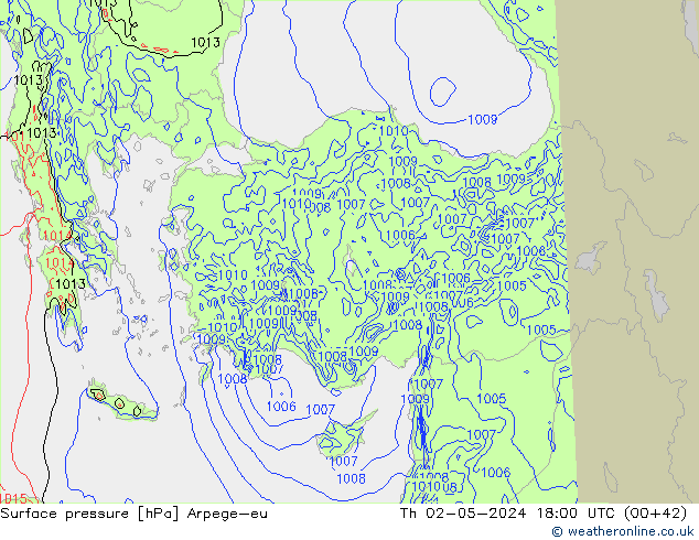 Surface pressure Arpege-eu Th 02.05.2024 18 UTC