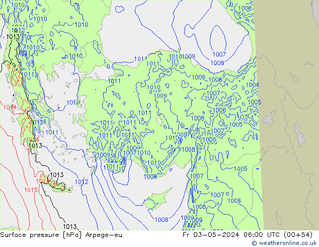 Atmosférický tlak Arpege-eu Pá 03.05.2024 06 UTC