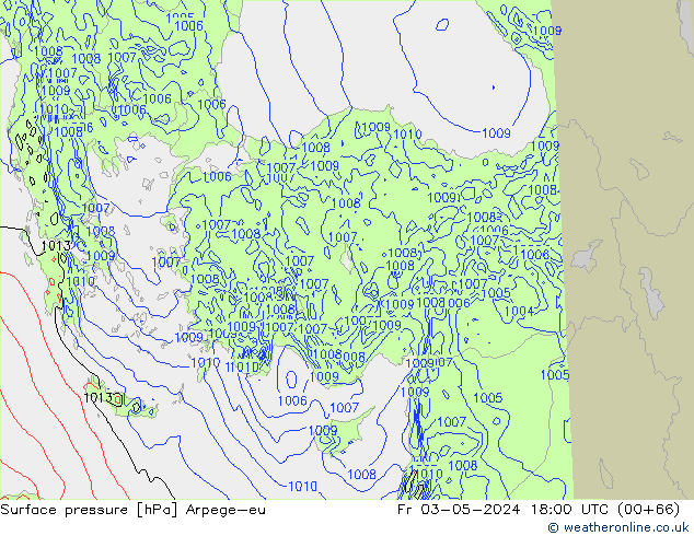 Pressione al suolo Arpege-eu ven 03.05.2024 18 UTC