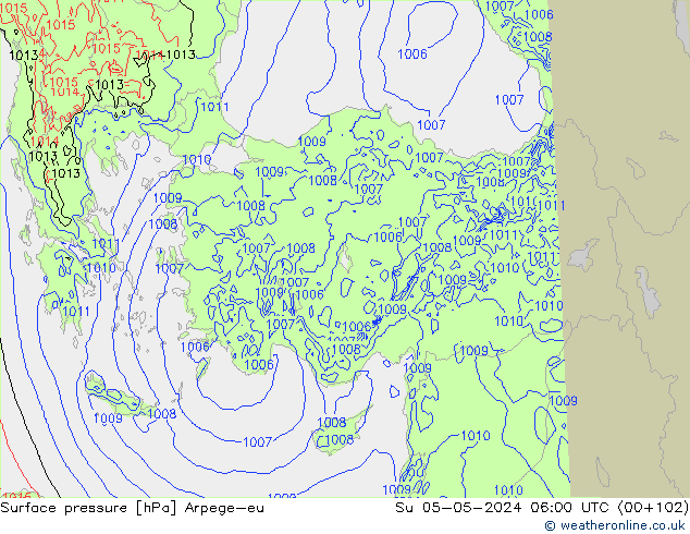 Atmosférický tlak Arpege-eu Ne 05.05.2024 06 UTC