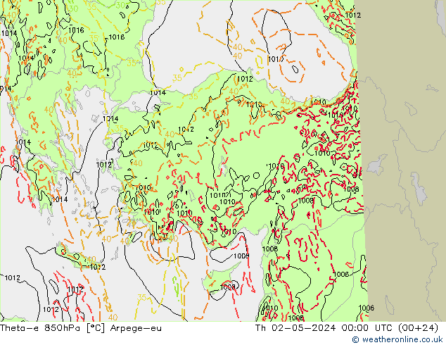 Theta-e 850hPa Arpege-eu jeu 02.05.2024 00 UTC