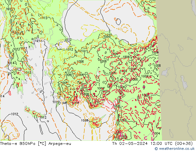 Theta-e 850hPa Arpege-eu do 02.05.2024 12 UTC