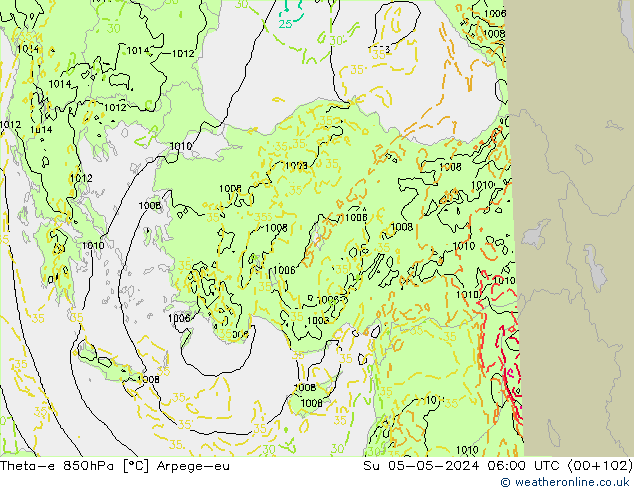 Theta-e 850hPa Arpege-eu Dom 05.05.2024 06 UTC