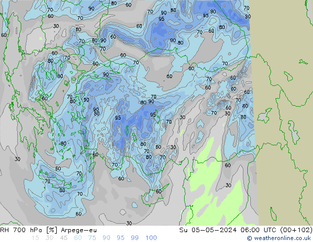 RH 700 hPa Arpege-eu dom 05.05.2024 06 UTC