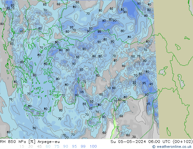 RH 850 hPa Arpege-eu  05.05.2024 06 UTC