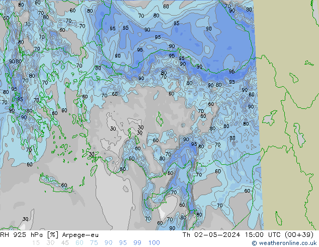 RH 925 hPa Arpege-eu gio 02.05.2024 15 UTC