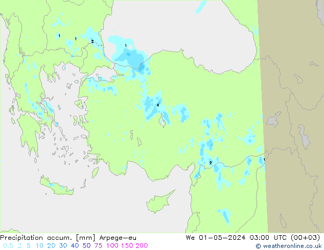 Precipitation accum. Arpege-eu Qua 01.05.2024 03 UTC